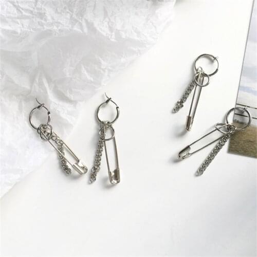 Punk stud earrings female metal chain pin earring 2019 Geometric circular tassel earrings accessories jewelry earring for women