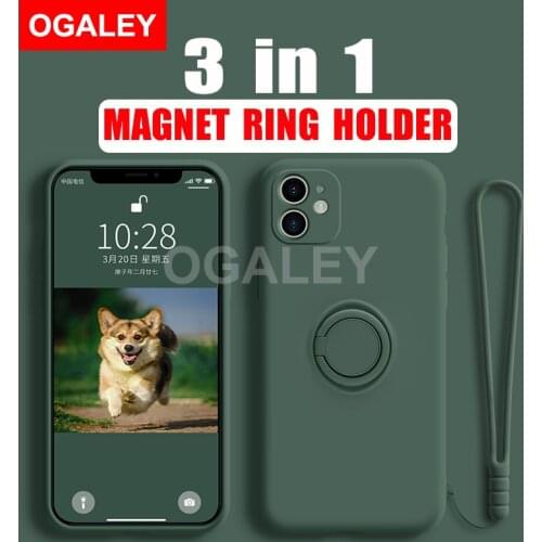 Liquid Silicone Case For iPhone 12 pro max Case For iPhone 11 Pro max XS Max Case Ring Holder Slim Thin Hand Strap Cover Luxury