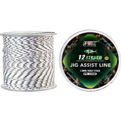 12 Strands Jig Assist Line 50M Pe Assist Hooks Line Strong Hollow Core Boat Fishing Binding Lines Jigging Hook Diy Accessories