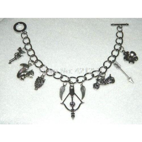 12pcs The Walking Dead inspired bracelet Crossbow Squirrel Cherokee Rose Wings charm bracelet