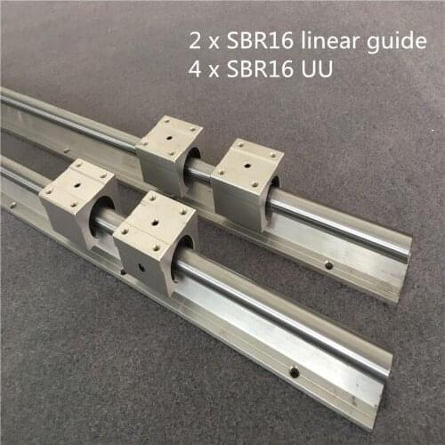 2Set SBR16 300 400 500 600 800 1000 1200 1300 1500mm Fully Supported Linear Rail Slide Shaft Rod +4Pcs SBR16UU Bearing Block