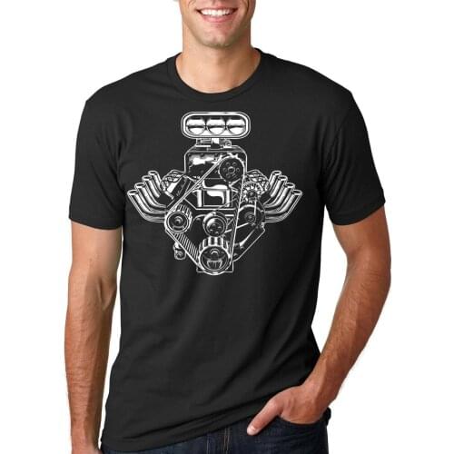 2019 Short Sleeve Cotton Man Clothing Car Engine Motor T-Shirt American Muscle Car Pistons Tee Shirt Gift FOr Basic Models