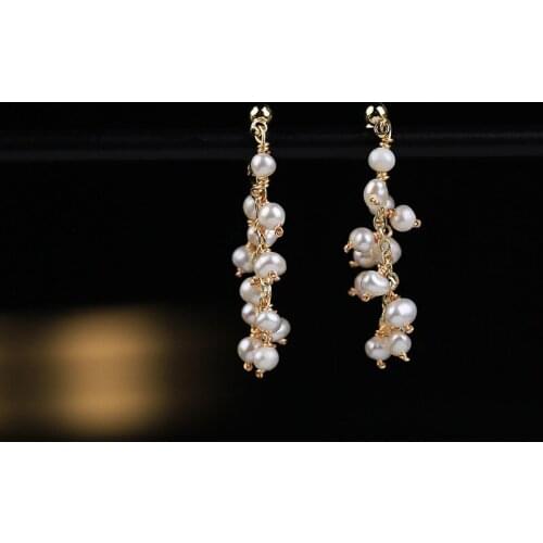 2020 New Tassel Earrings Handmade White Freshwater Pearls Drop Earring for Woman Wedding Earring Jewelry Size 31mm*10mm