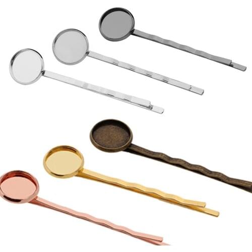30pcs/lot To Fit 10/12/14mm Round Cabochon Barrettes Base 6 colors Hair pin Blank Bezel Setting DIY Hair Accessories