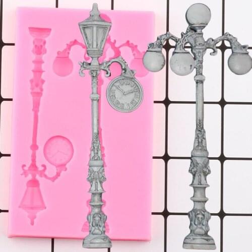 3D Vintage Street Lamp Cake Border Silicone Mold Street Light Fondant Cake Decorating Tools Candy Clay Chocolate Gumpaste Moulds