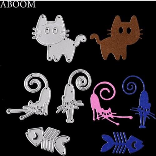 ABOOM New 4PCS Cute Animal Cat Metal Die Cutting Dies Scrapbooking Embossing Folder Suit Carbon Steel Paper Card Silver Stencil