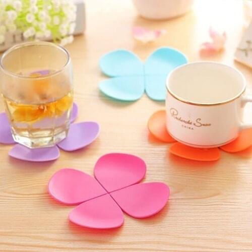 5PCS/Set Durable Silicone Heat Resistant Mat 3D Flower Petal Shape Cup Coasters Cushion Placemat Tea Coffee Cup Mat Table Decor
