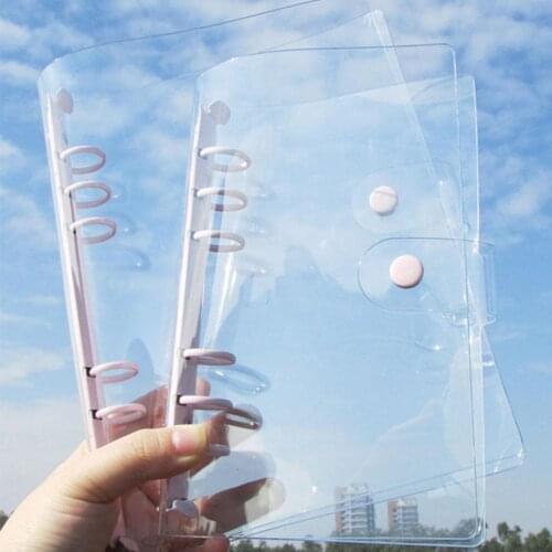 A5 A6 Transparent Loose Leaf Cover File Folder Binder Ring Agenda Journal Planner Notebook Cover Pink School Stationery Supplies