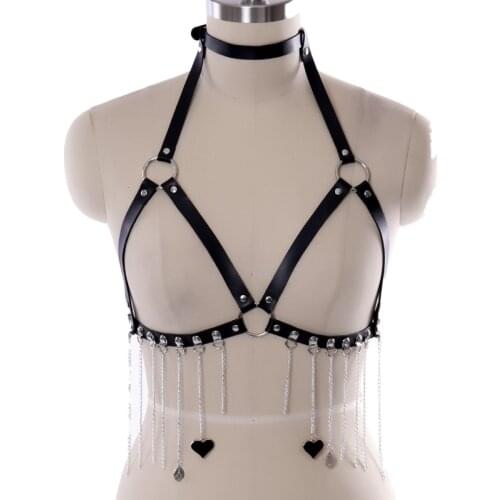 BDSM Goth Harness Underwear Women Sexy Open Chest Bondage Bra Punk Body Tassel Chain Straps Erotic Lingerie Adult Games