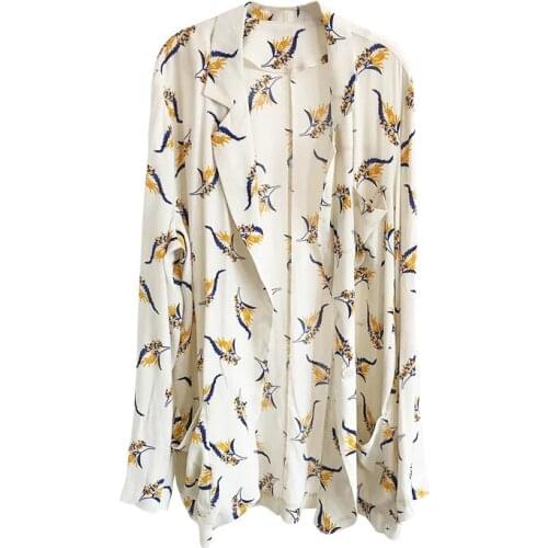 PERHAPS U Women Print Blazer Thin Summer Floral White Notch Collar C0280