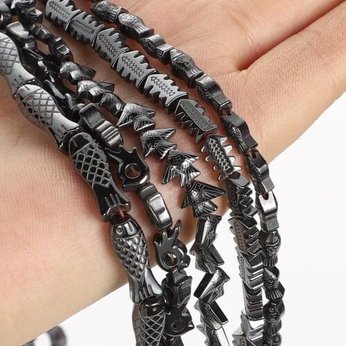 4-16mm Fish Shapes Black Hematite Stone Natural Stone Bead For Jewelry Making DIY Loose Space Beads Necklace Bracelet Handmade