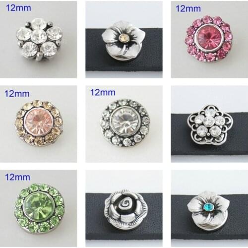 Flower 12mm Rhinestone Charms Metal snap button DIY jewelry KS2000