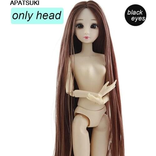 Long Brown Hair Make Up Pretty Eyes Doll Head for 1/6 BJD Doll Black Eye Heads for 11.5" Dolls Accessories DollHouse Kids Toys