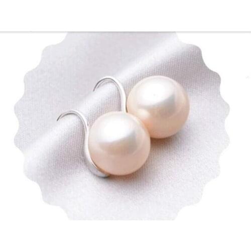 Elegant 9-10mm south sea round white pearl earring silver free shipping