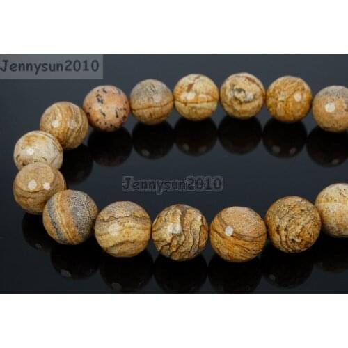 Natural Picture Gems Stones 10mm Faceted Round Spacer Loose Beads 15'' Strand for Jewelry Making Crafts 5 Strands/Pack