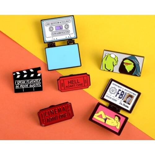Kirk FBI Homer, fold enamel pin Movie Record board ticket brooches Frog Kermit Lapel pin badges Cartoon Shirt bag jewelry gift