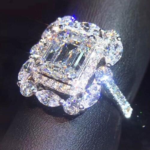 YaYI Jewelry Fashion Princess Cut Big Natural Zircon Moissanite Gemstones Silver Color Engagement Wedding Party Geometry Rings