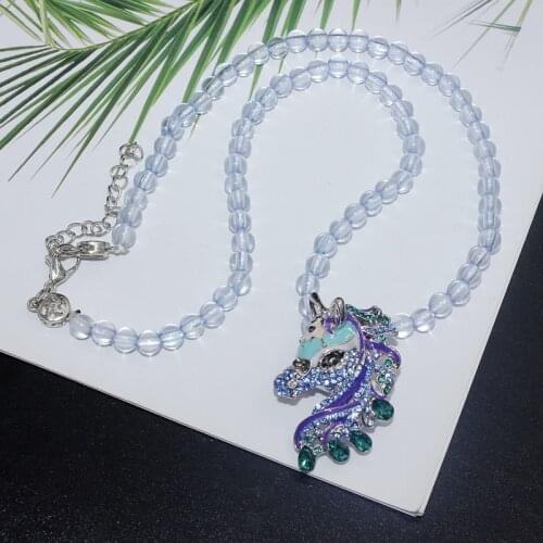 Creative fashion new blue cute pony head crystal necklace womens temperament Necklace accessories wholesale
