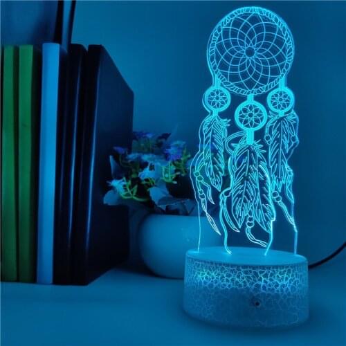 Creative Nightlight LED Dream Catcher 3D Desk Lamp Acrylic Night Light Color Changing Atmosphere Decoration Bluetooth Base