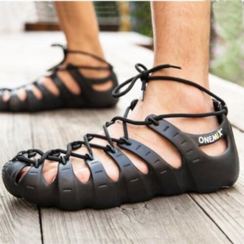 ONEMIX summer shoes Men Women Casual Shoes Rome Style Outdoor Beach Sandals Wading Upstream Footwear Ultralight Lace-up Slippers