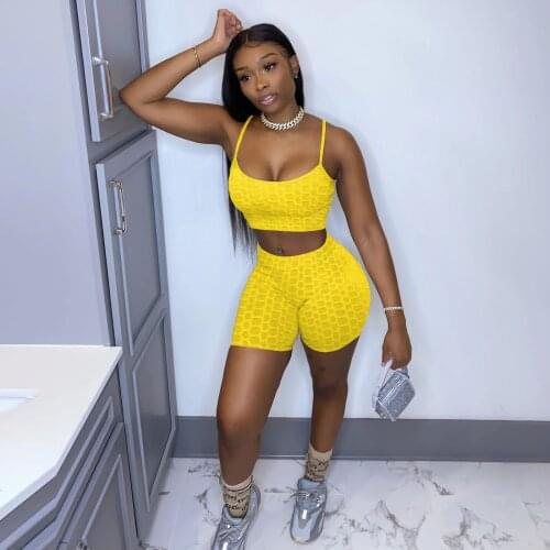 Summer 2Pcs Women Tracksuits Solid Color Running Sets Spaghetti Straps Crop Tops+High-Waist Shorts Casual Female Sportswear XXL