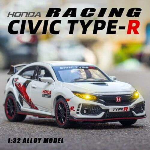 Diecast 1:32 Alloy Model Car Miniature Honda Civic Type-R Racing JDM for Childrens Metal Vehicle Collected Birthday Gift Hottoy