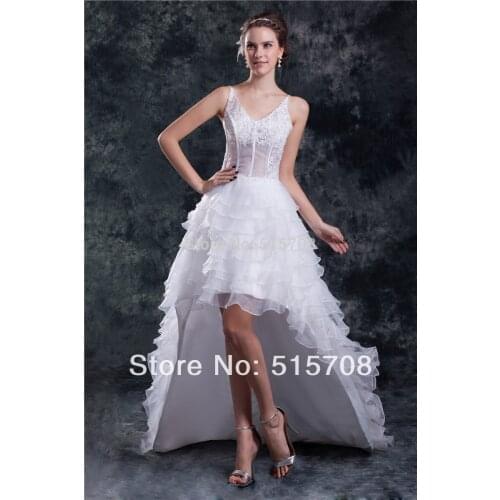 Fashion Beadings See Through High Low RufflesProm Gowns Spaghetti Straps Cocktail Party Dresses Custom Make