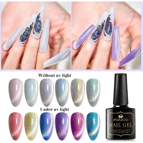 MSRUIOO 8ML 2/4pcs Nail Gel Polish Set Cat Eye Magnet Hybrid Varnish Semi Permanent Magnetic Lacquer Primer Nail Art Gel Varnis