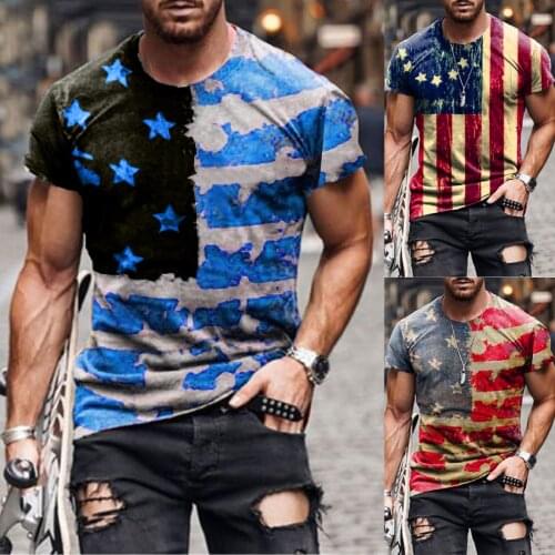 2021 Mens Summer Polyester T-shirt Crew Neck 3d Digital Printing Independence Day Casual Mens Short Sleeve High Quality Top