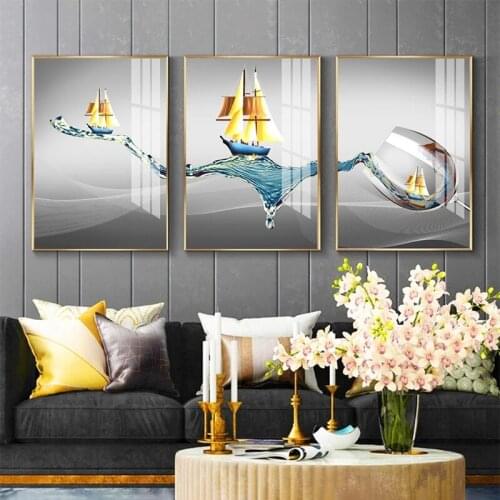 Wall Art Home Christmas Fashion Golden Boat Decor Hd Print Modular Picture Posters Canvas Painting For Bedroom Artwork No Frame