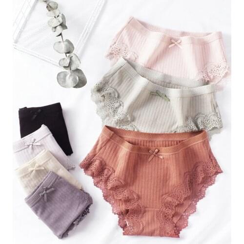 10Pcs Womens underwear pure cotton threaded female panties breathable comfortable ladies lingerie middle waist bowknot briefs