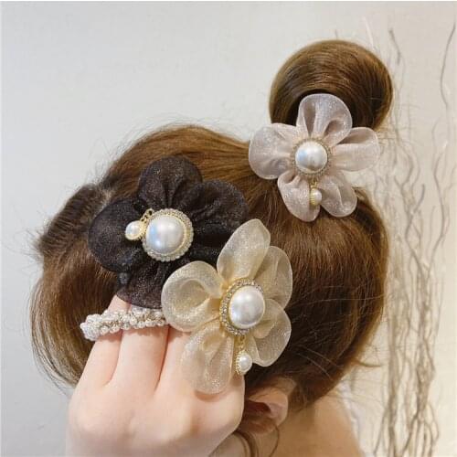 New Elastic Pearl Hairbands Flower Hair Bands Ropes Scrunchies For Women Rhinestone Ponytail Holder Girls Hair Accessories
