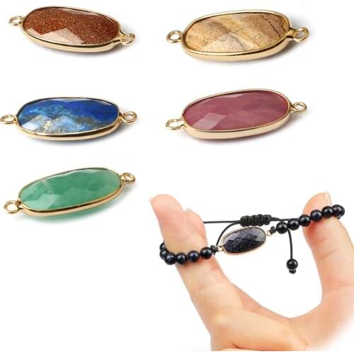 Charm Long Oval Natural Stone Pendant Fashion Earring with Holes Alloy Part for DIY Jewelry Making Bracelet Neckalce Accessories