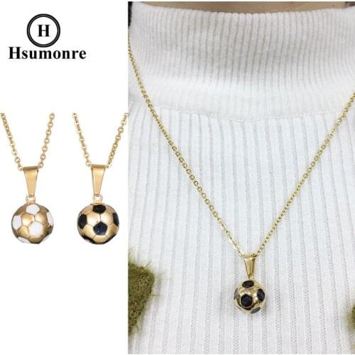 Soccer Necklace Black Enamel White Ball Football Pendant Statement Sport Jewelry Gold Color Friend Gift Stainless Steel