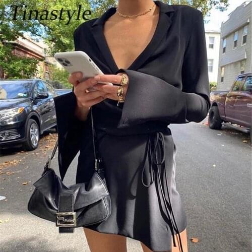 Tinastyle White Casual Shirt Dress For Women V Neck Bodycon Cardigan Mini Dress Office Lady Slim Party Christmas Dress Vestidos