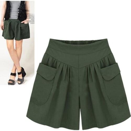 Casual Plus Size Solid Color Women Fashionable Loose Wide Leg Pants All-match Shorts with Pockets Black Green Navy Blue