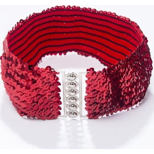 Fashion Sequin Elastic Women Waist Belt Metal Buckle Wide Belt Solid Color Shiny Casual Waistband Corset Strap Dress Decor