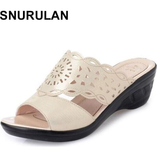 SNURULANWomen Slippers 2020 New Summer Shiny Rhinestone Gold Plus Size Women Slippers Outdoor Wedge Comfort Mum Slippers