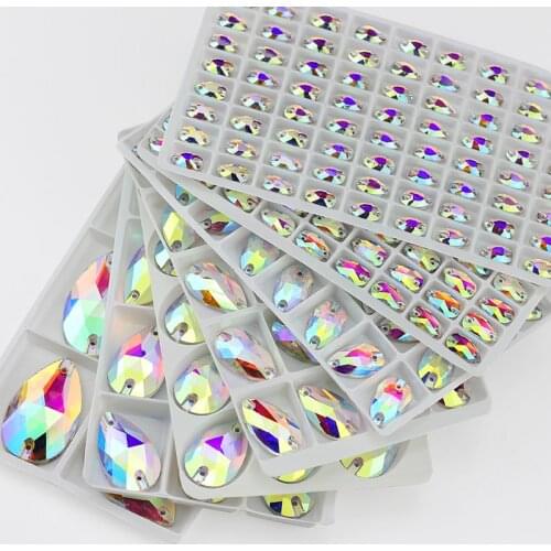 Crystal AB drop-shaped glass clothing accessories sewn on rhinestones Rhinestones for clothes Flat seam Clothes rhinestones
