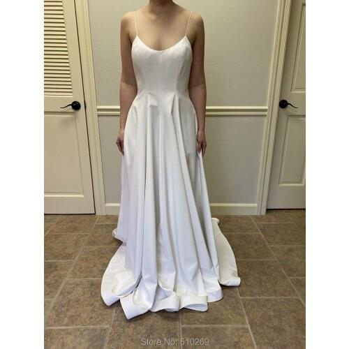 A Line Wedding Dresses Scoop Spaghetti Straps Pockets Backless Bridal Gowns Custom Made Robe De Mariage Vestido De Noiva
