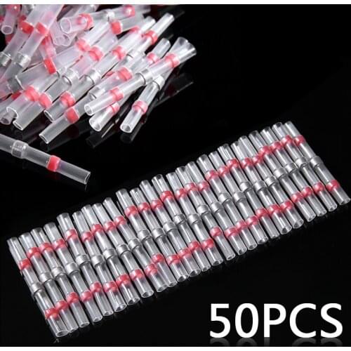 50Pcs/set Red Waterproof Solder Seal Sleeve 22-18 AWG Diameter 2.7 mm Car Heat Shrink Butt Wire Connectors Terminals