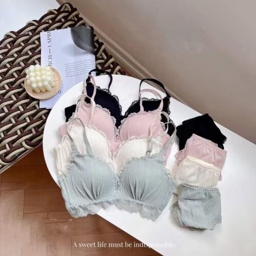 4 Colors Wire Free Comfortable Women Sexy Sleepwear Sexy Young Girls Underwear Push Up Cotton Triangle Cup Bralette Panties