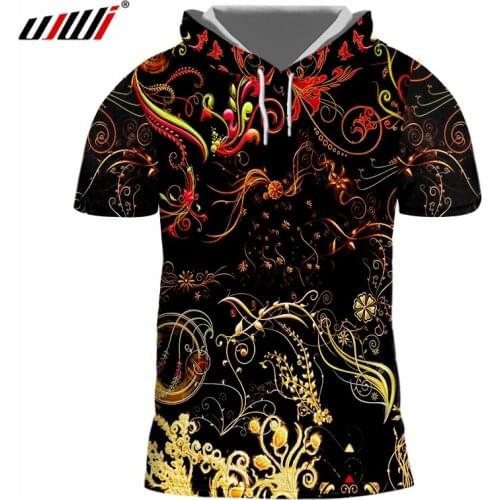 UJWI Summer New Sleeveless Tshire 3D Printed Yellow Flowers And Leaves Streetwear 7XL Costuming Man Trend Hooded TShirt