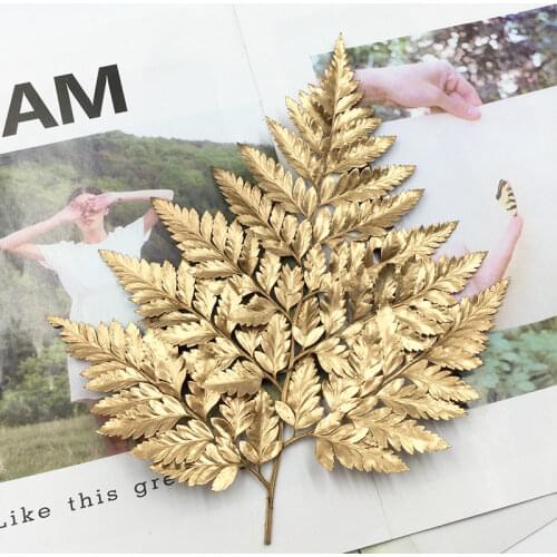 Eternal Flower with Leaves Alpine Sheeptooth Gold and Silver Color Floating Flower Fern Leaf DIY Bridal Headdress