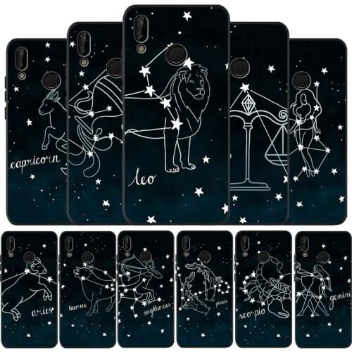 12 constellation black Silicone soft Phone Case for huawei P40 P30 P20 P10 Pro P9 Lite Psmart 2019 Y6 Y9 cover