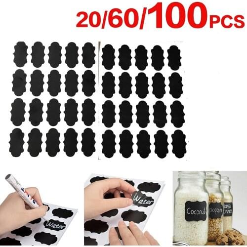20/60/100Pcs Waterproof Chalkboard Spice Jam Jar Bottle Tags Blackboard Label Marker Pen Labels Stickers