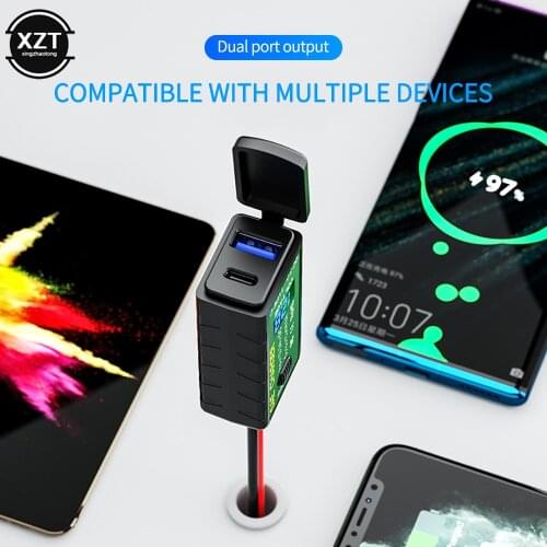 3.1A/4.8A TYPE-C Motorcycle USB Charger SAE to USB Type-C Voltmeter ON/Off Switch Waterproof Quick Disconnect Plug Motorcyles