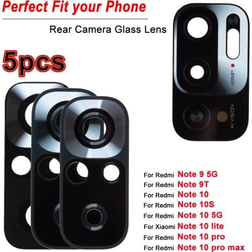 5sets 100% new Rear Camera Glass Lens + Sticker Replacement Parts For Xiaomi Redmi Note 9 5G 9T 10 5G 10S 10 lite 10 pro max