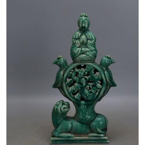 Antique SongDynasty porcelain sculpture,Green hollow figure ,Hand-painted crafts,Decoration,Collection&Adornment,Free Shipping