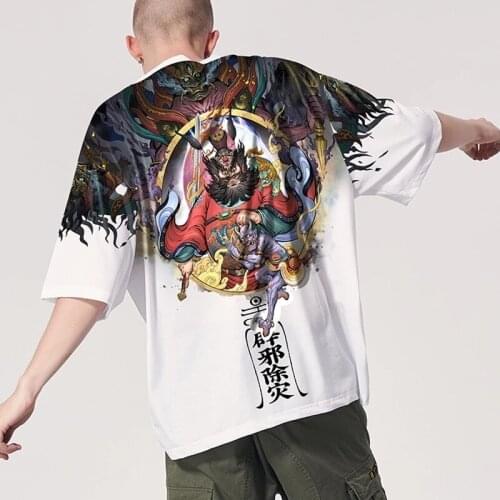 Asian Streetwear Japanese Top Online Chinese Store Harajuku Kimono Streetwear T-Shirt Samurai Costume Asian Clothes FF2686